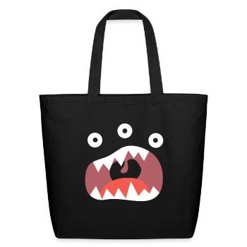 Big Mouth Monster Face with 3 Eyes and Fangs - Eco-Friendly Cotton Tote - black - Front