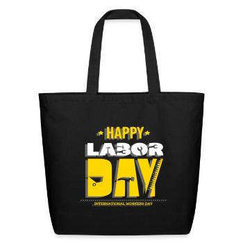 Labor Day Bold Yellow Graphic - Eco-Friendly Cotton Tote - black - Front