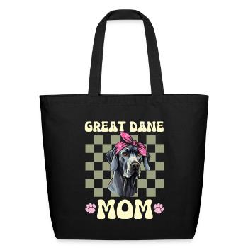 Great Dane Mom messy bun hair glasses dog lovers - Eco-Friendly Cotton Tote - black - Front