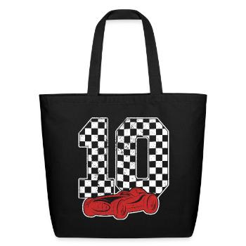 Checkered 10 Car Emblem - Eco-Friendly Cotton Tote - black - Front