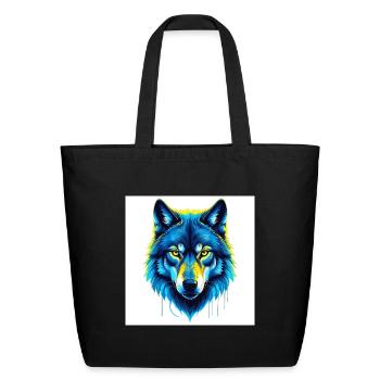 Neon Blue Wolf Portrait - Eco-Friendly Cotton Tote - black - Front