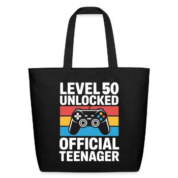 Level 50 Unlocked Official Teenager - Eco-Friendly Cotton Tote - black - Front
