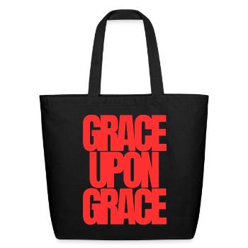 Abundant Grace Bold Red Scripture Typography Desig - Eco-Friendly Cotton Tote - black - Front