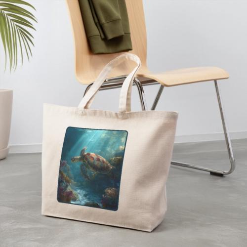 Sea Turtle Coral Reef Design - Eco-Friendly Cotton Tote