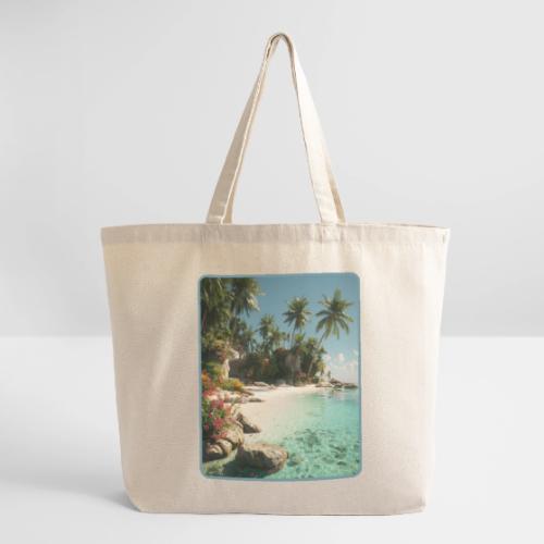 Serene Tropical Beach Floral Design - Eco-Friendly Cotton Tote
