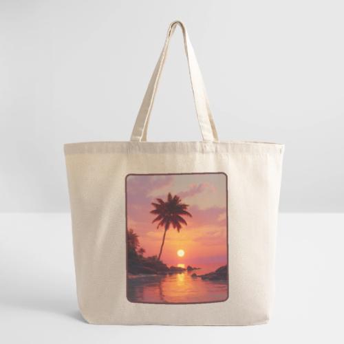 Tropical Beach Sunset Palm Design - Eco-Friendly Cotton Tote