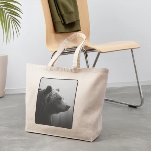 Grizzly Bear Black White Portrait Design - Eco-Friendly Cotton Tote