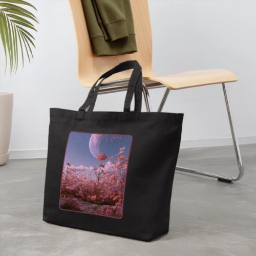 Cosmic Moon & Cosmos Flowers Art - Eco-Friendly Cotton Tote