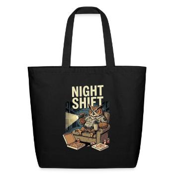 Night Shift Security Owl Pizza Lover Art - Eco-Friendly Cotton Tote - black - Front