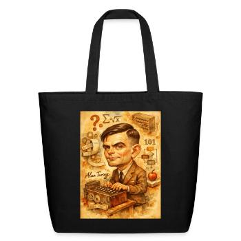 Alan Turing Caricature - Eco-Friendly Cotton Tote - black - Front