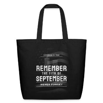 911 Never Forget 2026 Grunge American Flag Overlay - Eco-Friendly Cotton Tote - black - Front