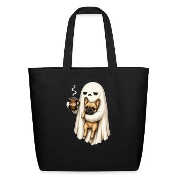 Meh Ghost Sips Coffee with Pug - Eco-Friendly Cotton Tote - black - Front