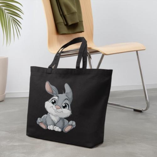 Joyful Grey and White Baby Rabbit Cartoon - Eco-Friendly Cotton Tote