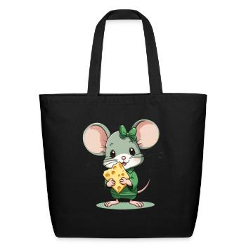 Cute mouse with cheese - Eco-Friendly Cotton Tote - black - Front
