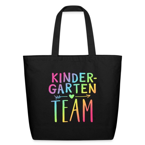 Kindergarten Team Neon Rainbow Teacher T-Shirts - Eco-Friendly Cotton Tote