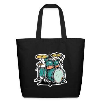 Drum Kit Cartoon Style - Eco-Friendly Cotton Tote - black - Front