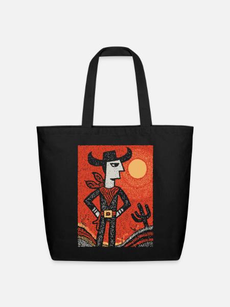 Bullfighter Cowboy in Sunset Folk Art - Eco-Friendly Cotton Tote - black