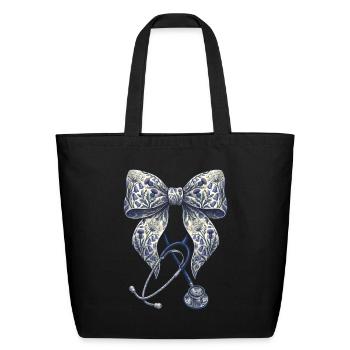 Floral Bow Stethoscope - Eco-Friendly Cotton Tote - black - Front