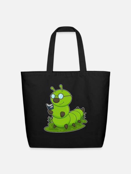 Caterpillar As Nerd With Glasses Book - Eco-Friendly Cotton Tote - black