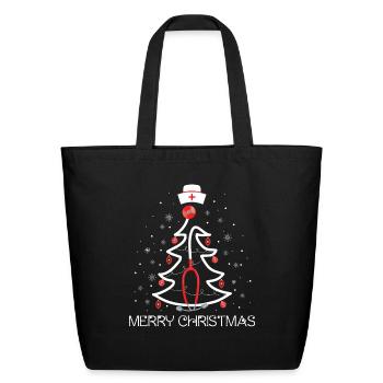 Merry Christmas Registered Nurse Stethoscope Tree - Eco-Friendly Cotton Tote - black - Front
