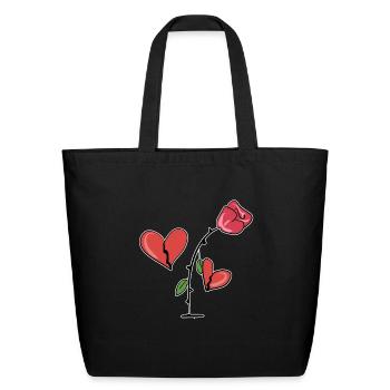 red rose broken heart symbol love - Eco-Friendly Cotton Tote - black - Front