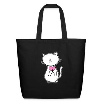 cat broken heart sad love - Eco-Friendly Cotton Tote - black - Front