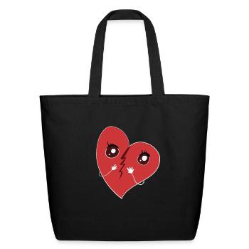 broken heart cartoon sad red - Eco-Friendly Cotton Tote - black - Front