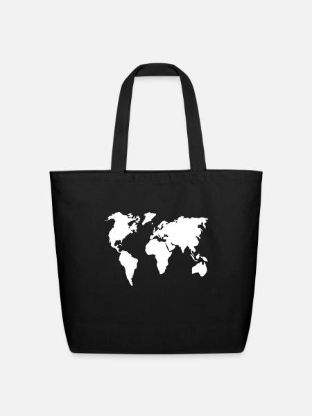 Worldmap Travel 1c - Eco-Friendly Cotton Tote - black