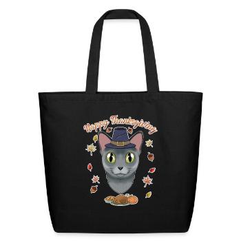 Russian Blue Cat Lover I Happy Thanksgiving - Eco-Friendly Cotton Tote - black - Front