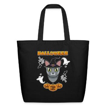 Russian Blue Cat Lover I Happy Halloween - Eco-Friendly Cotton Tote - black - Front