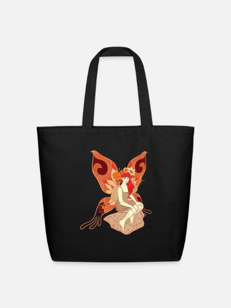 Pretty Woman With Abstract Wing - Eco-Friendly Cotton Tote - black