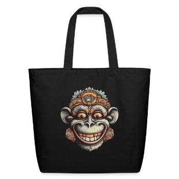 Ornamental Trippy Chimp - Eco-Friendly Cotton Tote - black - Front