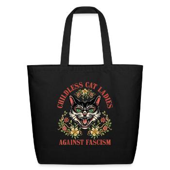Childless Cat Ladies Against Fascism - Eco-Friendly Cotton Tote - black - Front