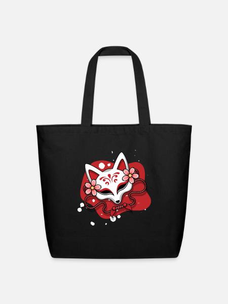 Kitsune Japanese Fox Spirit Anime Gift - Eco-Friendly Cotton Tote - black