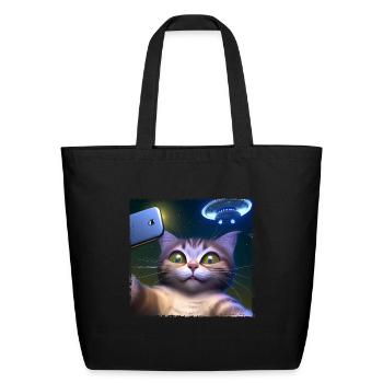 Cat selfie with UFO - Eco-Friendly Cotton Tote - black - Front