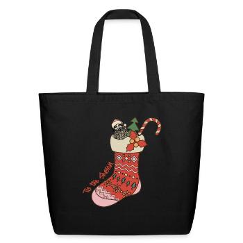 Xmas Christmas Tis The Season Sock Mistletoe - Eco-Friendly Cotton Tote - black - Front