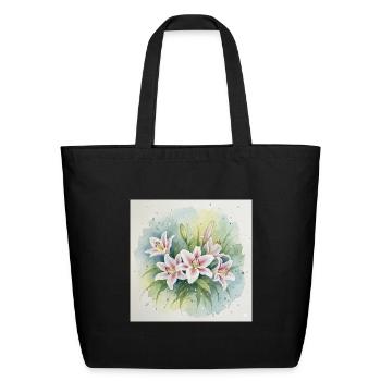 Watercolor Lily Bouquet - Eco-Friendly Cotton Tote - black - Front