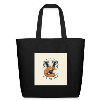 Vintage V Crest Fox Art - Eco-Friendly Cotton Tote - black - Front