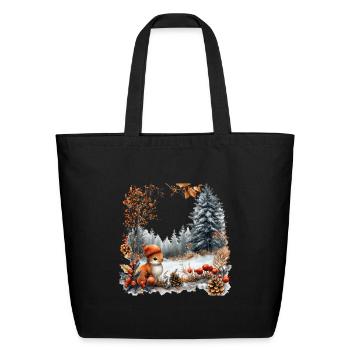 Winter Squirrel in Frosted Forest - Eco-Friendly Cotton Tote - black - Front