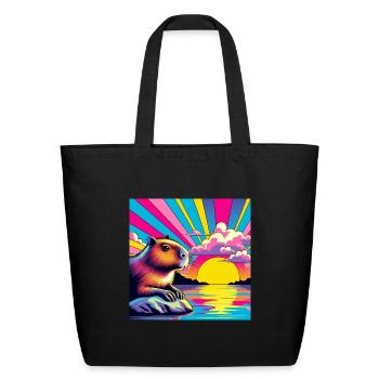 Neon Sunset Guinea Pig - Eco-Friendly Cotton Tote - black - Front