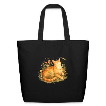Cute Orange Tabby Cat Sleeping in Sunflower Garden - Eco-Friendly Cotton Tote - black - Front