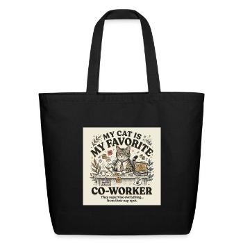 Vintage Cat Co-Worker T-Shirt Design "My Cat Is My - Eco-Friendly Cotton Tote - black - Front