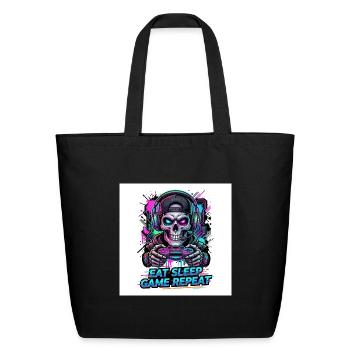 Eat Sleep Game Repeat Gamer Skull Esports Streetwe - Eco-Friendly Cotton Tote - black - Front