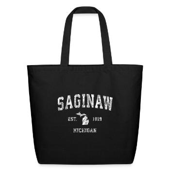 Saginaw Michigan Mi Vintage Athletic Sports Design - Eco-Friendly Cotton Tote - black - Front