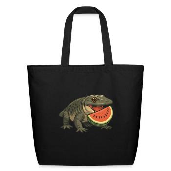Prehistoric amphibian evolution cartoon watermelon - Eco-Friendly Cotton Tote - black - Front