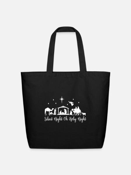 Silent Night Holy Nativity Christmas Christian - Eco-Friendly Cotton Tote - black