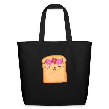 Cat Flower Toast, Funny Cat - Eco-Friendly Cotton Tote - black - Front