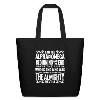 Alpha and Omega - Revelation 1:8 Christian Design - Eco-Friendly Cotton Tote - black - Front