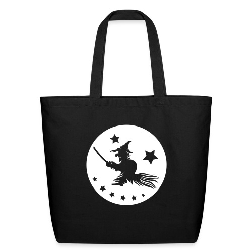 Halloween witch on a broom. Full moon time. - Eco-Friendly Cotton Tote