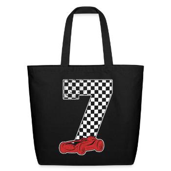 Checker Seven Race Car - Eco-Friendly Cotton Tote - black - Front